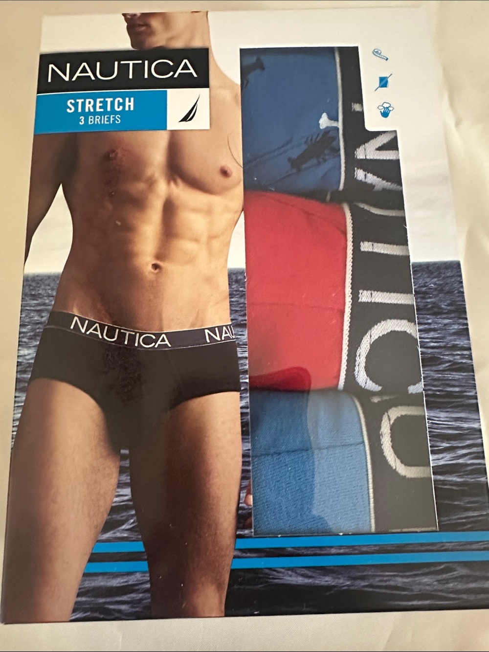 Nautica 3-Pack Stretch Briefs in Blue w/Prints, 1 Red & 1 Blue New in Box!
